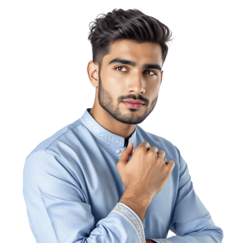 A man in a blue shirt posing for the camera png