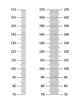 Height chart from 70 to 170 centimeters. Set of mockups for wall growth sticker. Meter wall or growth ruler template. Black graphic illustration. vector