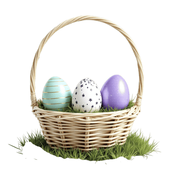 Easter eggs in a basket on grass png