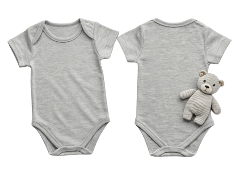 soft gray baby bodysuit mockup featuring cute teddy bear adds charming touch to any design project png