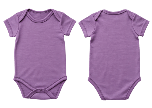 soft baby bodysuit mockup in lovely purple hue showcases both front and back views, perfect for design presentations png