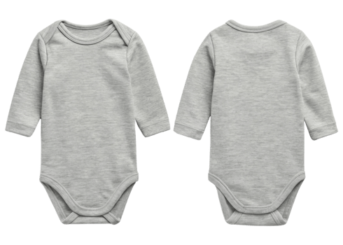 soft gray baby bodysuit mockup showcases versatile design perfect for infants. Ideal for showcasing clothing lines or personal projects png
