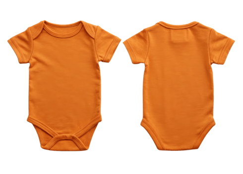 vibrant baby bodysuit mockup in warm orange hue showcases both front and back views, perfect for design presentations png