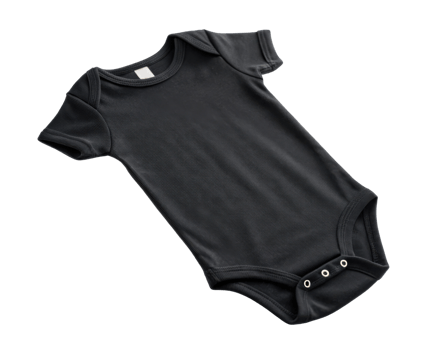 stylish black baby bodysuit mockup perfect for showcasing designs and patterns. Ideal for creative projects and presentations png