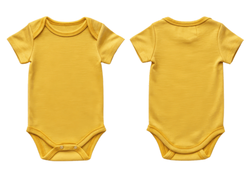 vibrant baby bodysuit mockup in yellow showcases stylish design perfect for little ones. Ideal for showcasing adorable outfits png