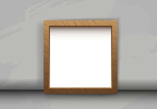 Squared realistic wooden Photo frame with grey background vector