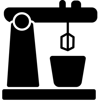 Minimalist black and white line art illustration of a kitchen mixer, perfect for culinary and baking-related designs. png