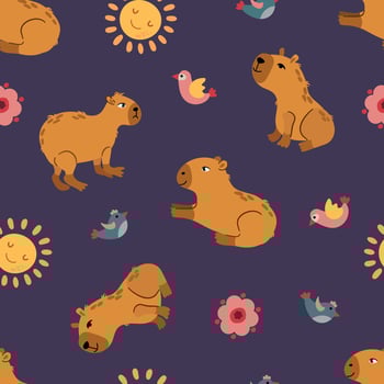 Seamless pattern with cute capybaras. Design for fabric, textile, wallpaper, packaging. vector