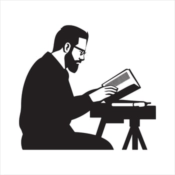 Silhouette of a person reading a book at a desk vector
