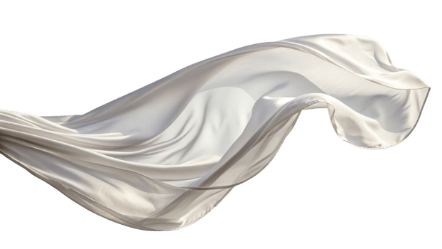 flowing white fabric drapes elegantly, creating sense of movement and softness, perfect for various design projects png