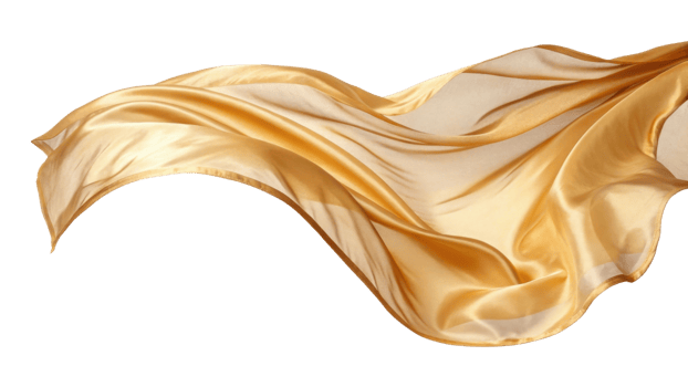 flowing golden silk fabric, showcasing its smooth texture and elegant drape, evokes sense of luxury and sophistication png