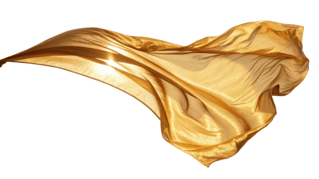flowing golden fabric gracefully dances in air, capturing light and creating sense of elegance and movement png