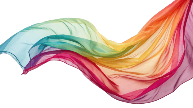 vibrant, flowing fabric in rainbow colors, showcasing blend of soft hues and delicate textures, evoking sense of movement and joy png