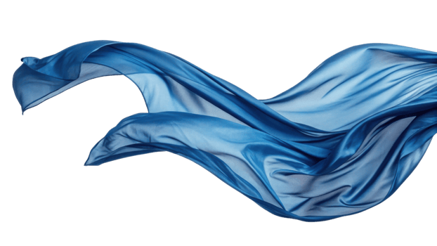 flowing blue silk fabric creates sense of elegance and movement, perfect for various design projects png