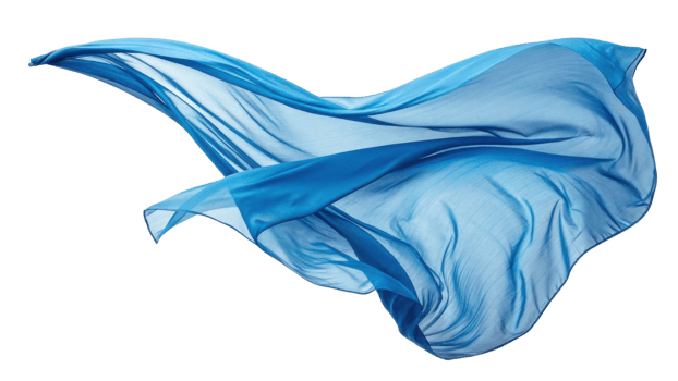 flowing blue fabric gracefully dances air, creating sense of elegance and movement. soft texture and vibrant color evoke feeling of tranquility png