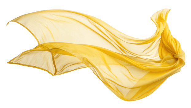 flowing yellow scarf gracefully billows in air, showcasing its lightweight and translucent fabric png