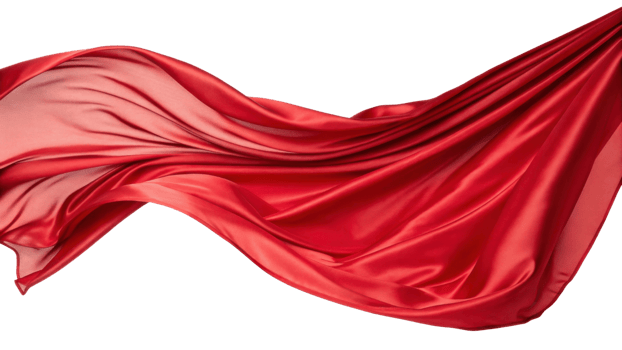 flowing red silk fabric drapes elegantly, showcasing its smooth texture and vibrant color, evoking sense of luxury and grace png