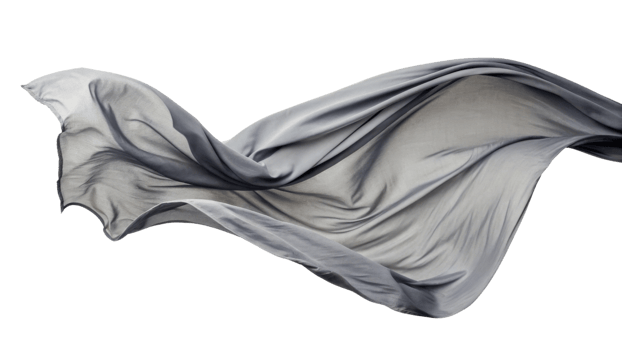 flowing gray fabric creates sense of elegance and movement, showcasing its soft texture and delicate drape png