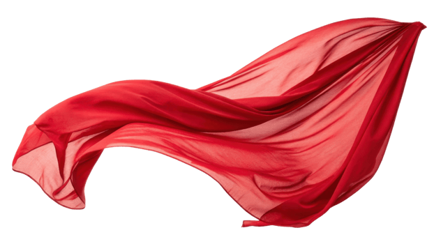flowing red fabric drapes elegantly, showcasing its soft texture and vibrant color, evoking sense of movement and grace png