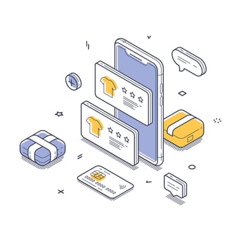 Modern isometric illustration of online shopping experience with smartphone and packages vector