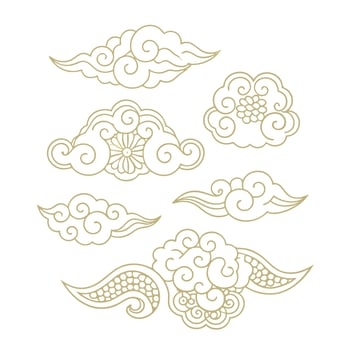 Collection of Elegant Asian Style Cloud and Floral Designs for Decorative Use vector