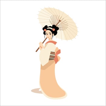 Japanese woman in kimono with traditional umbrella and elegant hairstyle vector
