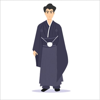 Japanese man in traditional samurai kimono with formal ceremonial clothing vector