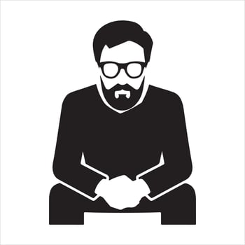 Man with glasses sitting silhouette vector