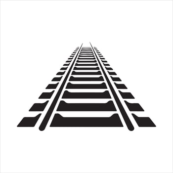Black Curved Railroad Tracks Leading to the Horizon Silhouette vector