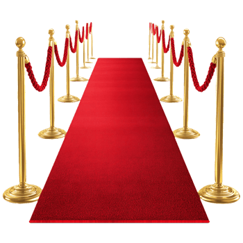 Red carpet entrance with golden stanchions and red ropes, symbolizing luxury, elegance, and VIP events, perfect for red carpet themes, celebrity, and prestigious celebrations png