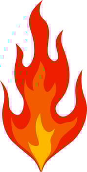 Cartoon flames burning brightly with vibrant red and orange hues, creating a dynamic and stylized representation of fire's energy and power, radiating heat and intensity vector