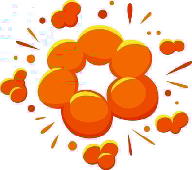 Cartoon explosion bursting forth with vibrant orange and yellow smoke, accompanied by sparkling effects on a clean white background, creating a lively and energetic visual impact vector