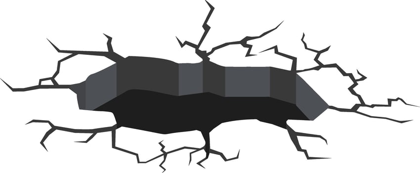 Ground splitting open, revealing a dark abyss as cracks spread like a spiderweb, creating a strikingly dramatic and perilous scene of destruction and chaos vector