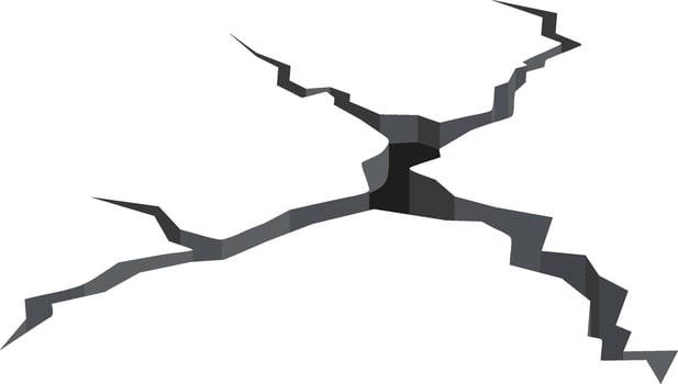 Large crack dividing the ground creates a deep chasm, representing brokenness and separation, while highlighting geological faults and the impact of natural forces on the earth's surface vector