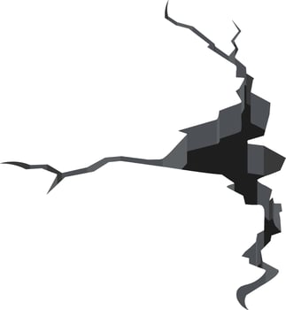 Deep crack splitting a white surface, creating a dark gap that divides the entire area into two distinct sections, highlighting the impact of damage and geological forces vector