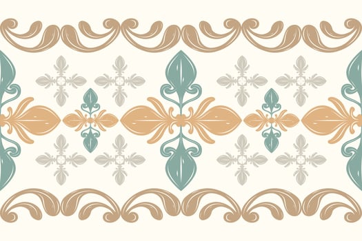 Fabulous Elegance Intricate Luxury Pattern with Golden Green on Light Cream Background. Exquisite Traditional Medieval Rich Haute Couture for Expensive Decoration Wallpaper Stripe Scarf Branding Lace vector