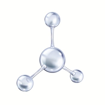 Collagen molecule from spheres rotates realistic illustration. Chemical model for educational purposes 3d object on white background vector