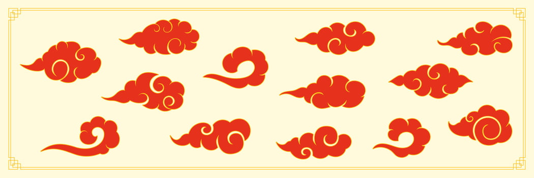 Traditional Chinese cloud set with elegant swirling shapes. Ornamental illustration inspired by Asian culture. Perfect for decorative patterns, festival designs or vintage oriental backgrounds vector