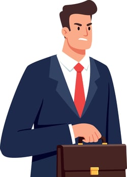 Confident businessman in a tailored suit holding a briefcase in a flat illustration vector