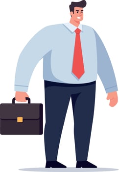 Confident businessman in a blue shirt and red tie holding a briefcase in a flat illustration vector