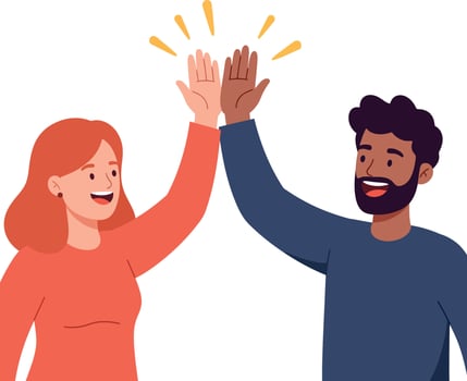 Two friends giving a high five in a cheerful flat illustration vector
