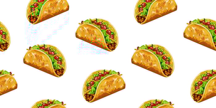 tacos mexican traditional food - isolated background - white seamless pattern - cinco de mayo design textile paper vector