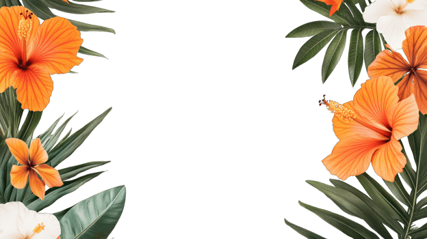 Tropical frame with hibiscus flowers and palm leaves design art png