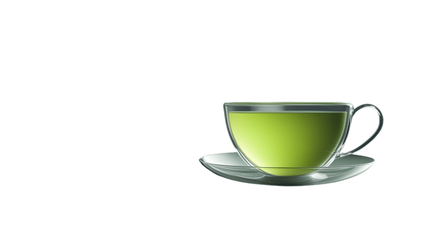 A glass cup filled with green tea on a saucer perfect for health and wellness themes png