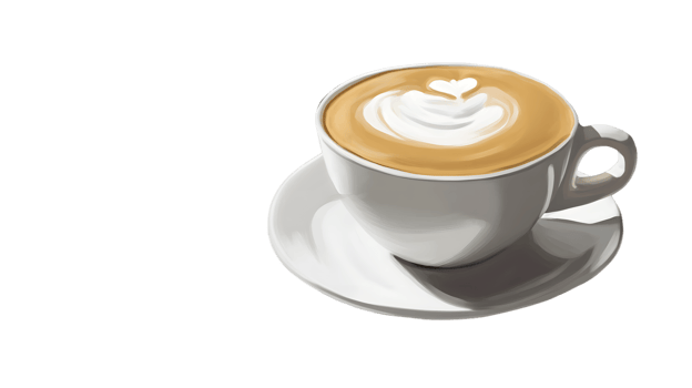 A steaming cup of coffee with latte art on a saucer perfect for breakfast or coffee shop them e png