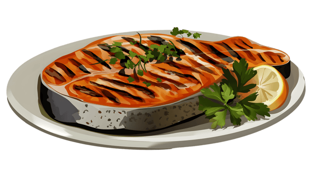 Grilled Salmon with Lemon and Herbs on a Plate Healthy Food Photography Culinary Art Restaur png