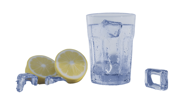 Refreshing Glass of Water with Ice and Lemon Slices Ideal for Beverage Ads Health Themes and png