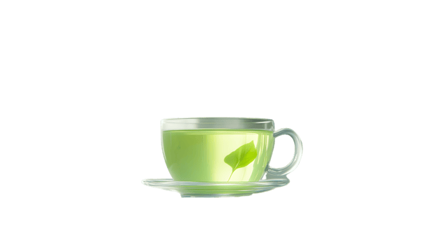 Refreshing Green Tea in a Transparent Cup with Leaf Floating Inside png