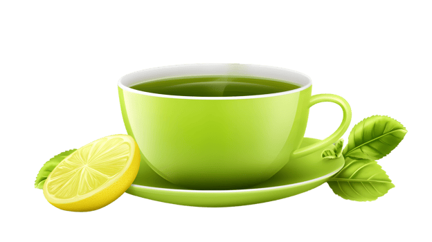 Refreshing Green Tea with Lemon and Mint Leaves in a Ceramic Cup png
