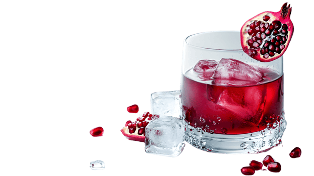 Refreshing Red Beverage with Ice and Fruit Garnish in a Glass png